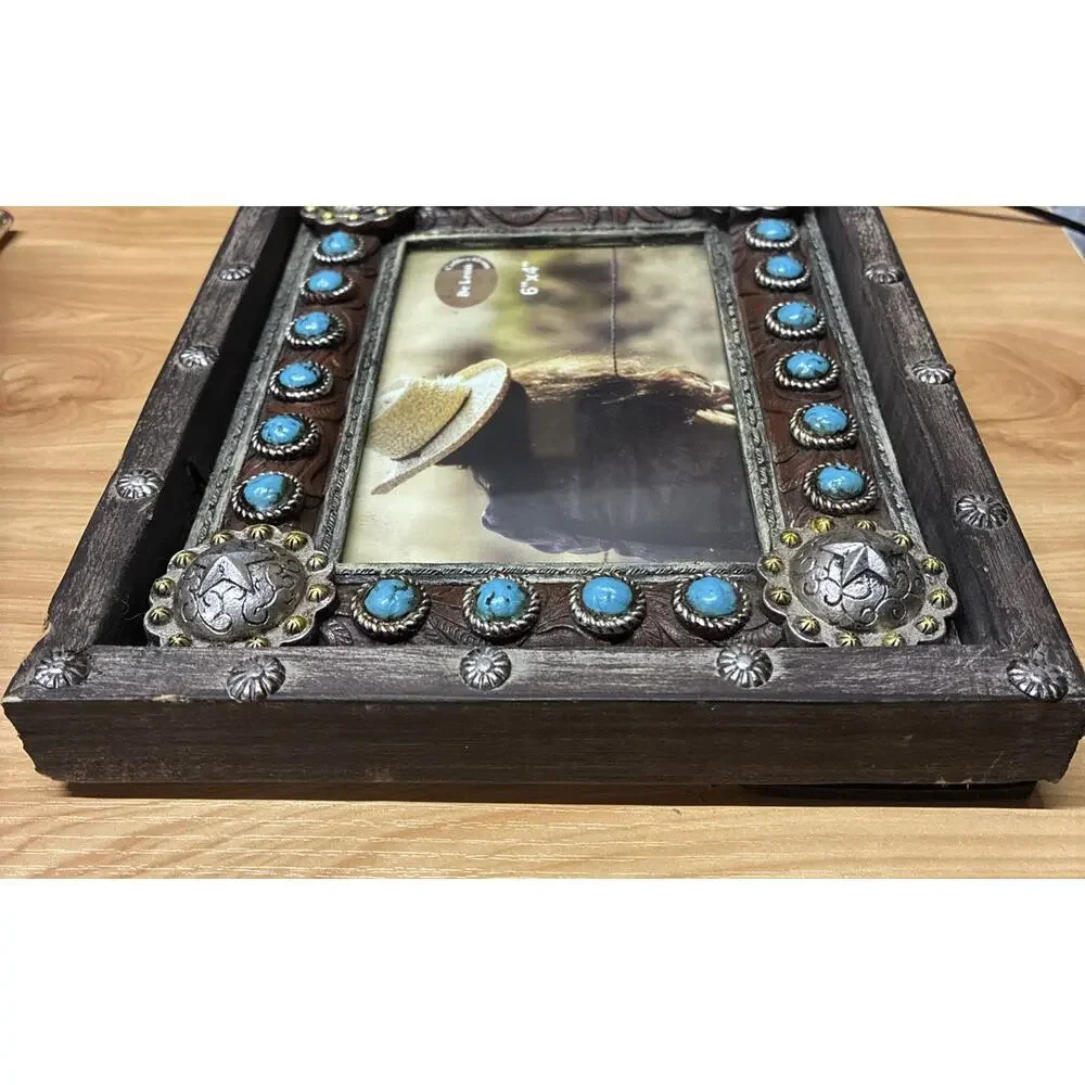 Home De Leon Collections Cowgirl Rhinestone Turquoise Decal 6”x4” Picture Frame